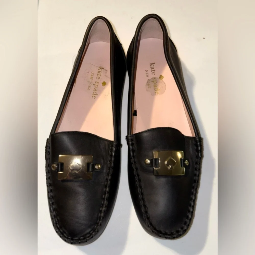 Kate Spade New York Black Carmen Loafers With Gold Design-Sz 6/36.5